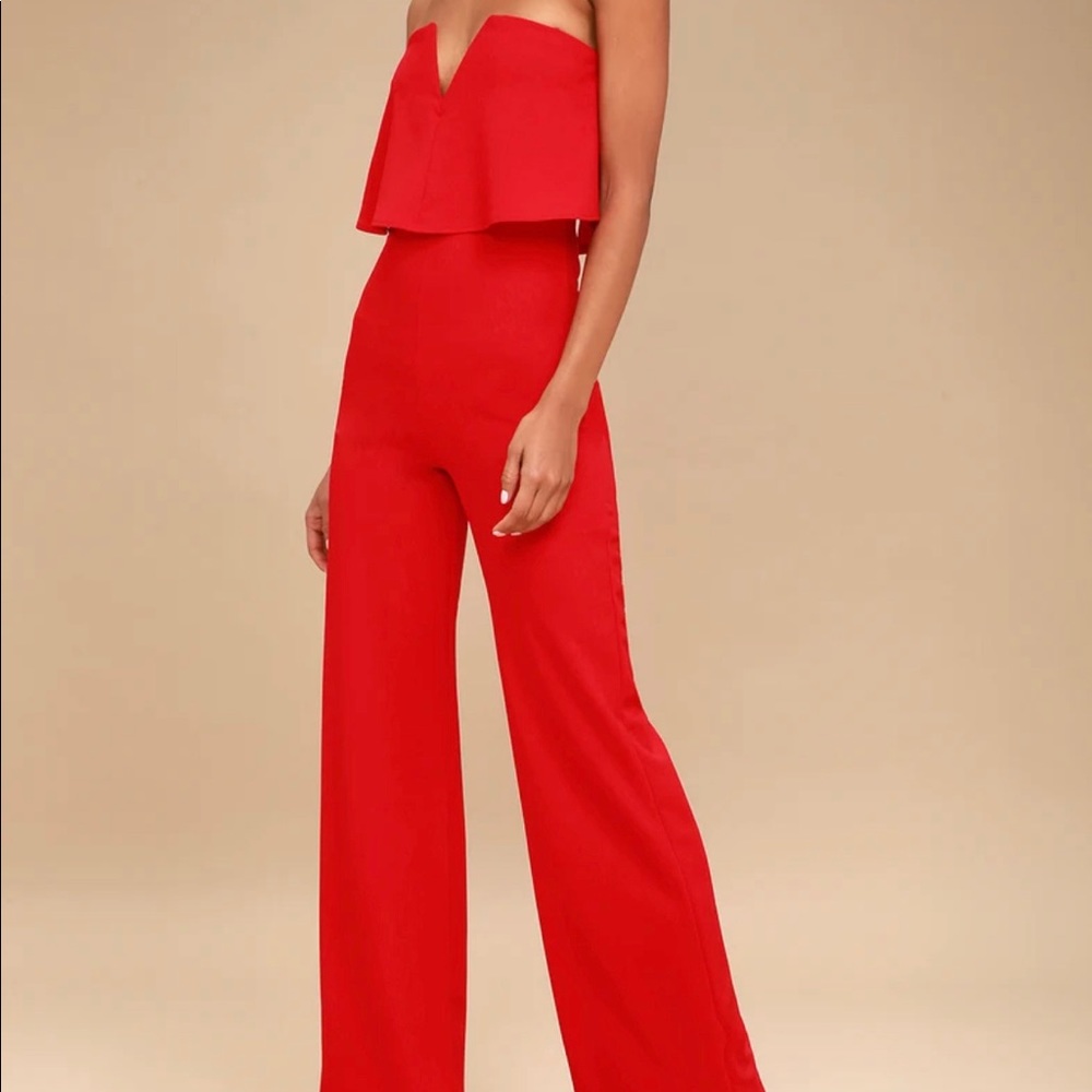 Lulu’s Red Strapless Jumpsuit